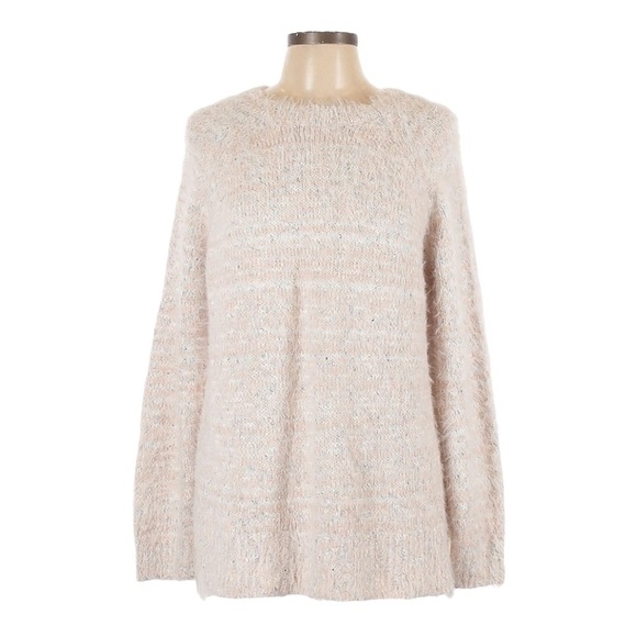 Lou & Grey Fuzzy Super Soft Marled Ivory Cream Pullover Sweater Size L NWT - Picture 1 of 10